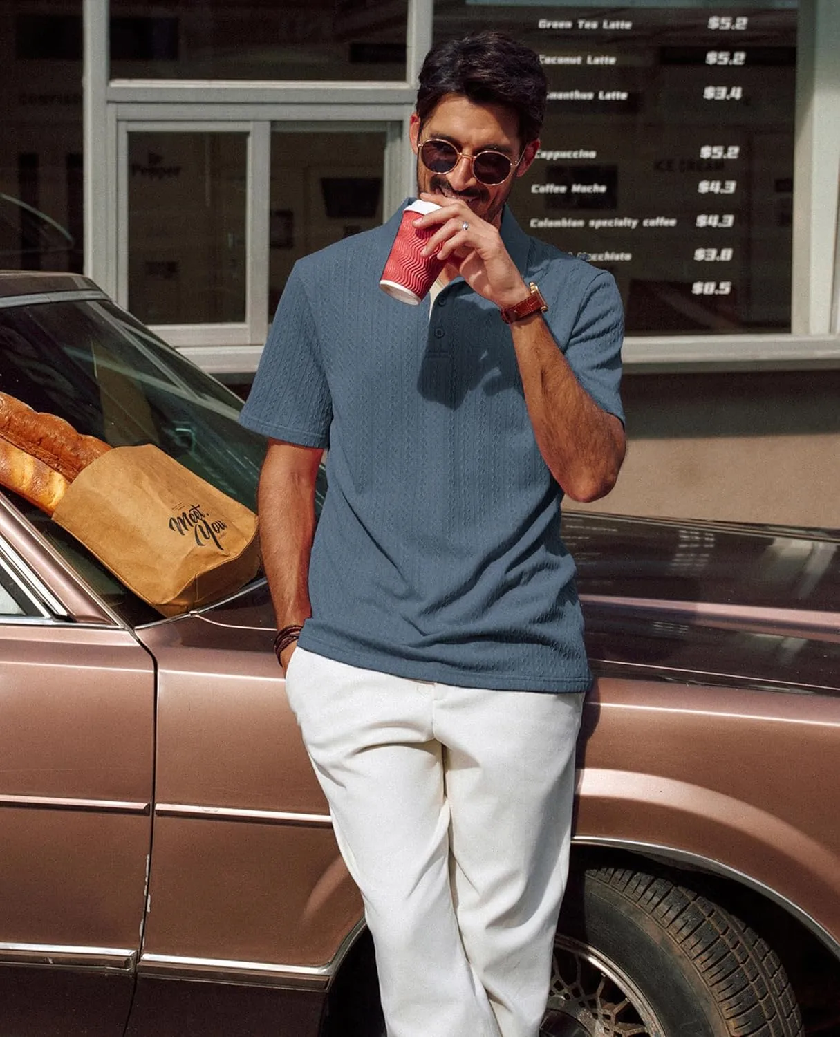 PJ PAUL JONES Mens Polo Shirts Short Sleeve Textured Polo T Shirt Summer Casual Knitted Golf Shirt