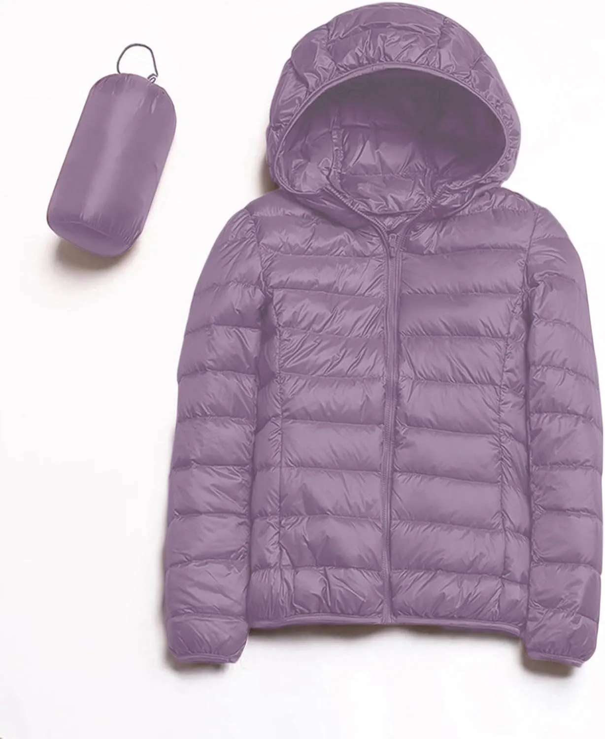 Puffer Jacket Womens Hooded Solid Color Casual Down Coat Winter 2023 Outwear Warm Down Jacket Lightweight Outerwear