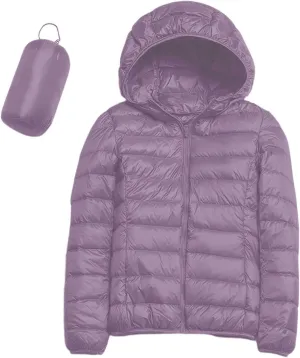 Puffer Jacket Womens Hooded Solid Color Casual Down Coat Winter 2023 Outwear Warm Down Jacket Lightweight Outerwear