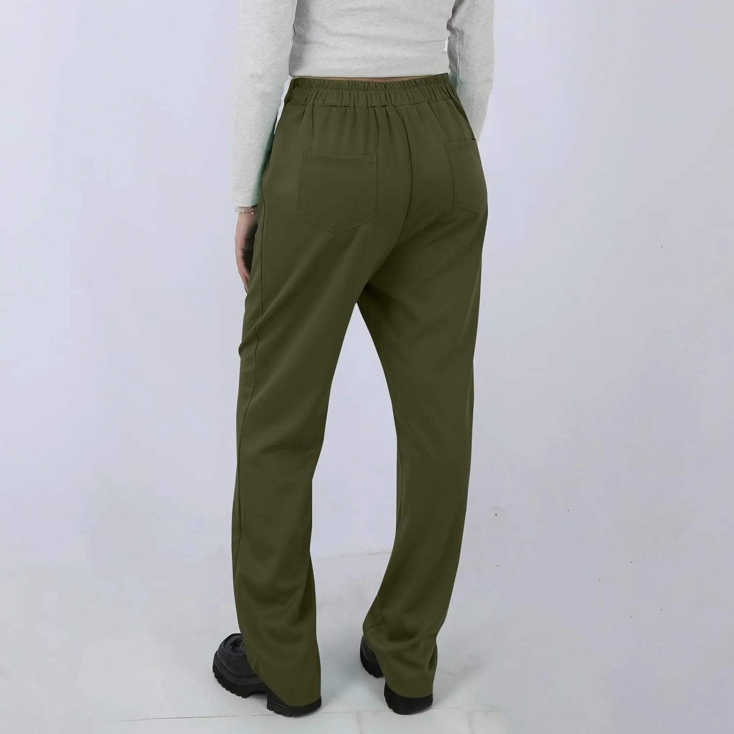 Pull On Dress Pants for Women Slim Fit High Waist Tall Work Pants Straight Leg Business Casual Trousers with Pockets