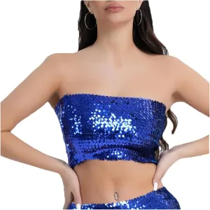 PURFUN Women Sparkly Sequins Crop Top Vintage Rave Camis Dance Top Cosplay Party Music Festival Camisole Night Clubwear