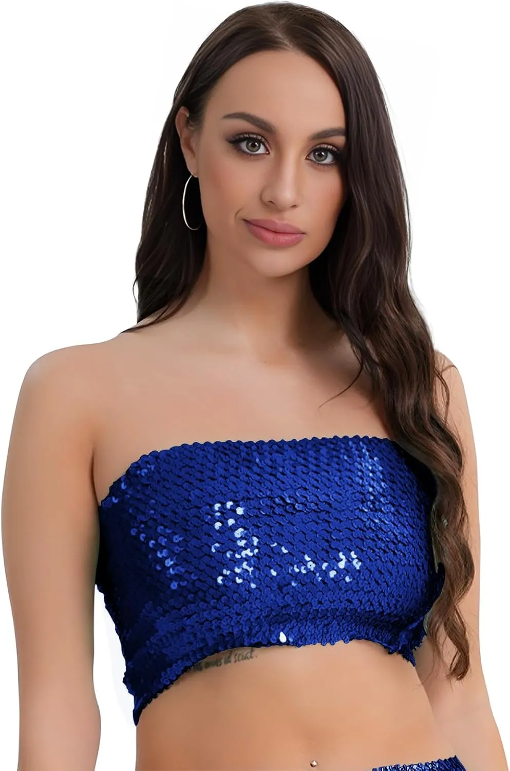 PURFUN Women Sparkly Sequins Crop Top Vintage Rave Camis Dance Top Cosplay Party Music Festival Camisole Night Clubwear