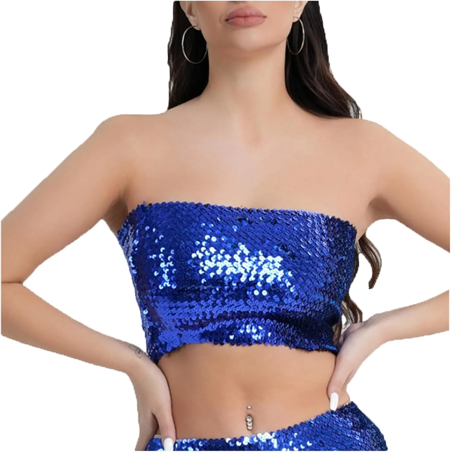 PURFUN Women Sparkly Sequins Crop Top Vintage Rave Camis Dance Top Cosplay Party Music Festival Camisole Night Clubwear