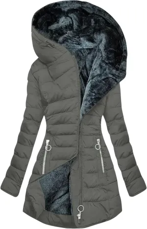 Quilted Jackets for Women Long Thickened Down Alternative Warm Puffer Jacket Water Resistant Parka with Zip Pockets