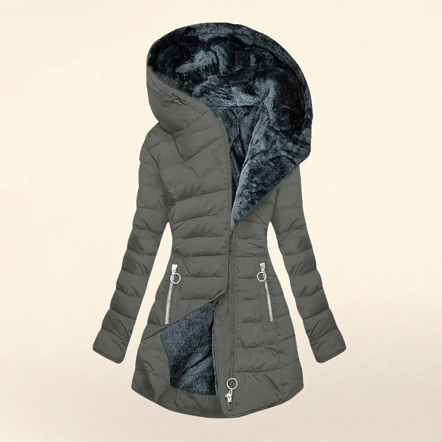 Quilted Jackets for Women Long Thickened Down Alternative Warm Puffer Jacket Water Resistant Parka with Zip Pockets