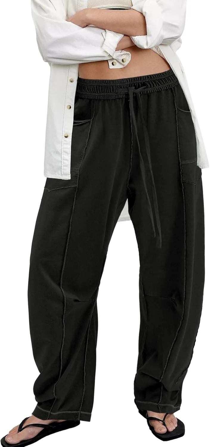 ReachMe Womens Barrel Baggy Sweatpants High Waisted Wide Leg Pants Drawstring Beach Pants Summer Vacation Outfits