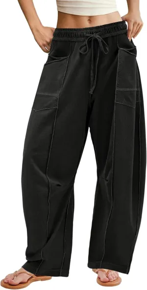 ReachMe Womens Barrel Baggy Sweatpants High Waisted Wide Leg Pants Drawstring Beach Pants Summer Vacation Outfits