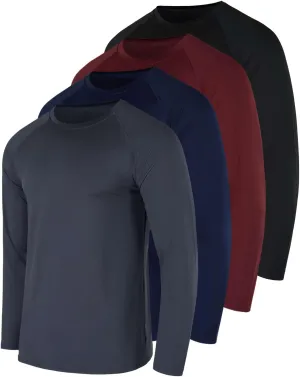 Real Essentials 4 Pack: Men's Compression Long-Sleeve T-Shirt Athletic Cold Weather Baselayer (Available in Big & Tall)