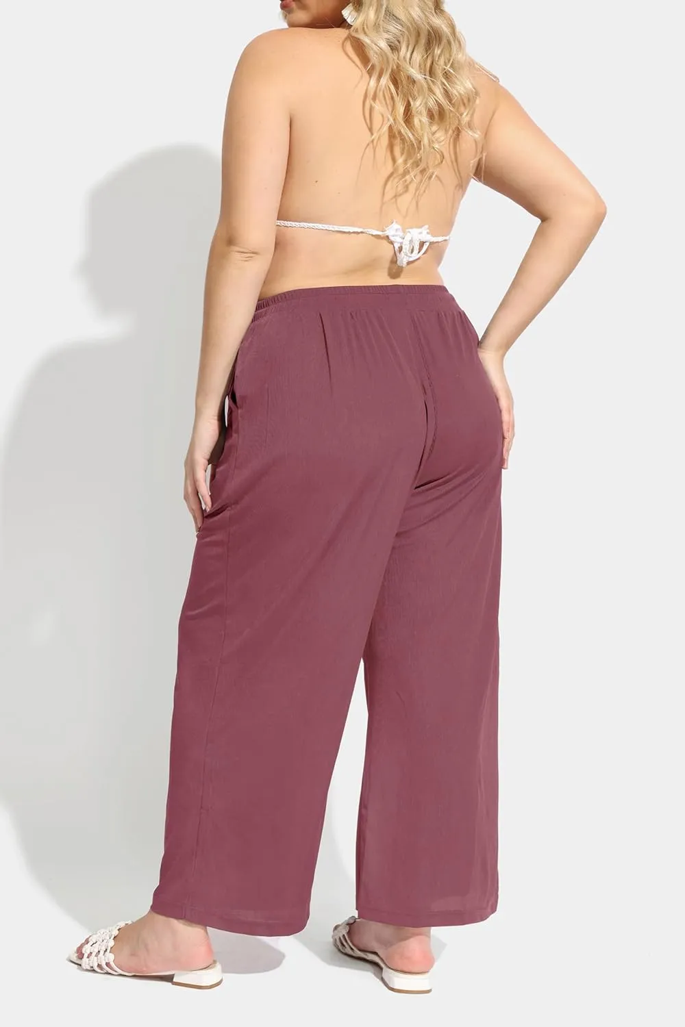 RITERA Womens Plus Size Elastic Waist Wide Leg Pants with Pockets Casual Loose High Waist Pleated Lounge Palazzo Trousers