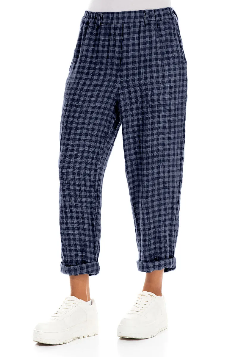 Roll Up Blue Nova Check Linen Trousers