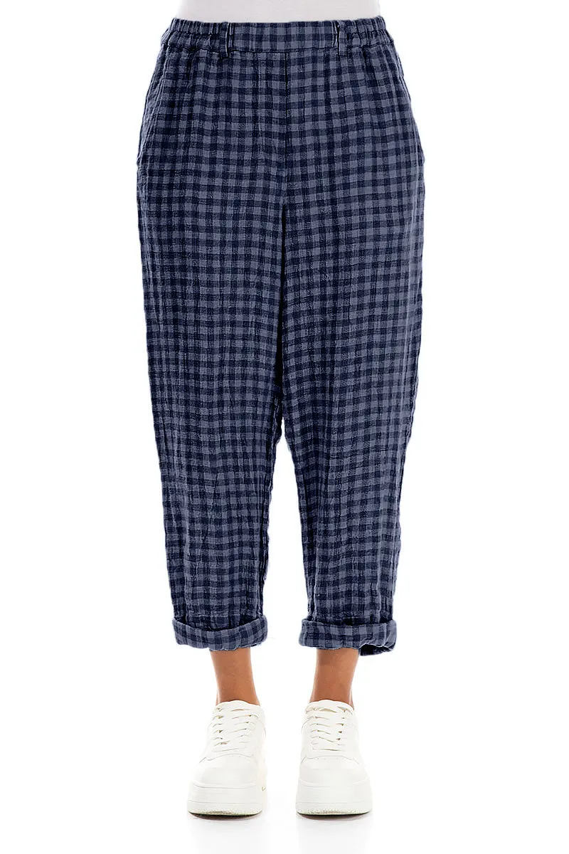 Roll Up Blue Nova Check Linen Trousers