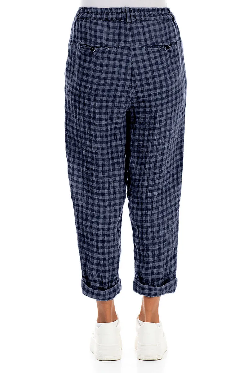 Roll Up Blue Nova Check Linen Trousers