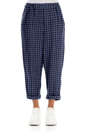 Roll Up Blue Nova Check Linen Trousers