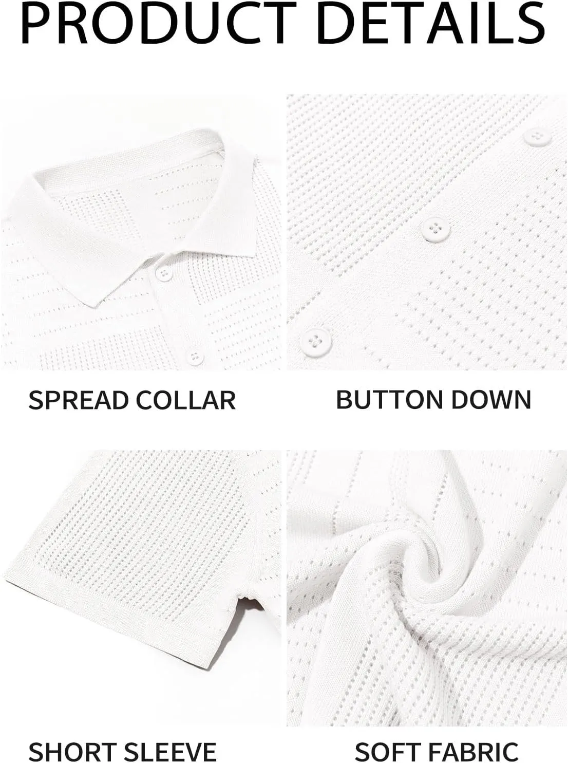 Runcati Mens Knit Button Down Shirt Casual Short Sleeve Cotton Polo Shirt Hollow Out Summer Beach Tops