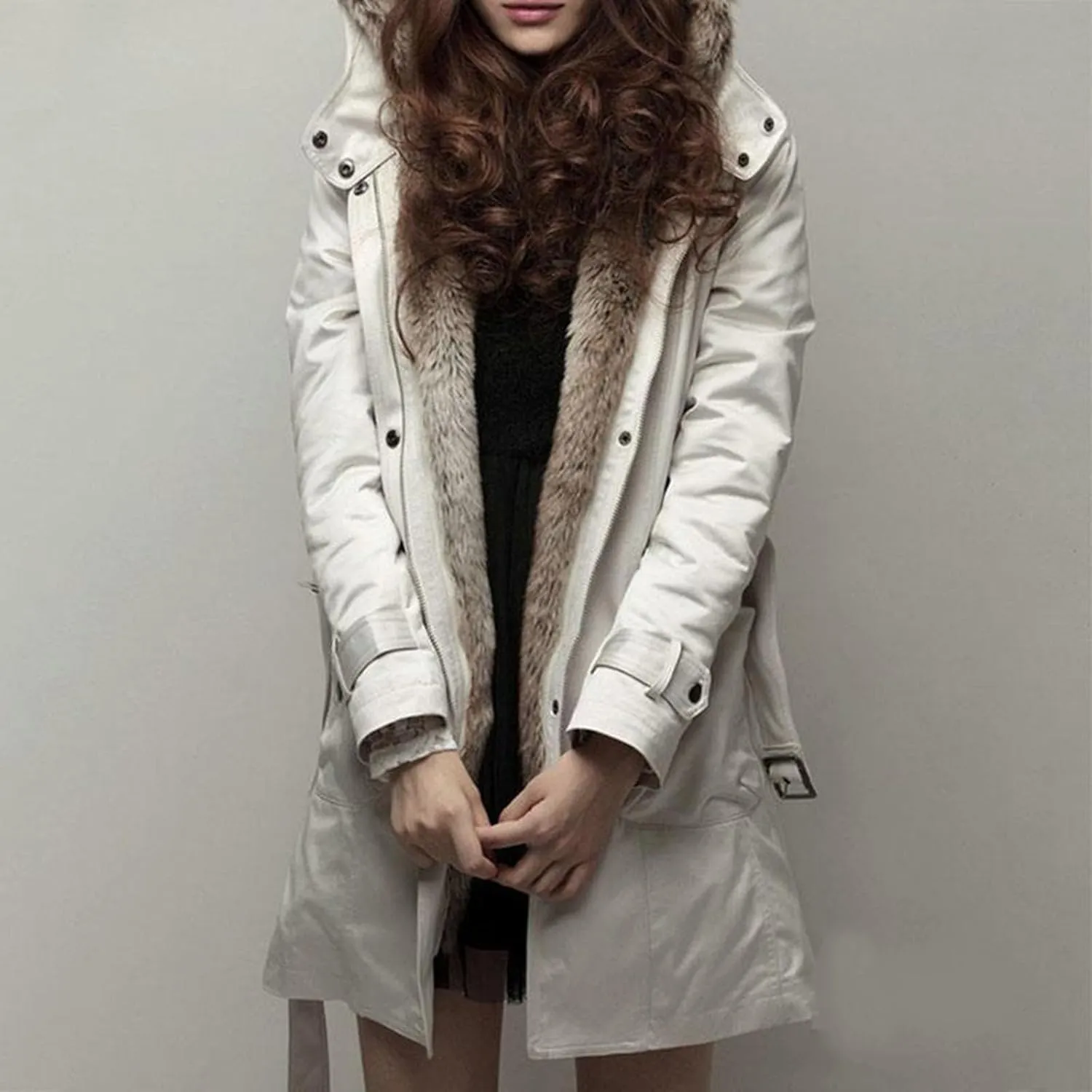 SACFOF Women's Thicken Fleece Sherpa Lined Parka Winter Warm Coat Hooded Faux Fur Down Jacket Puffer Overcoat