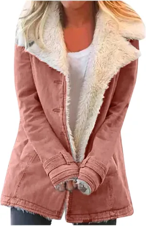 SACFOF Womens Winter Warm Jean Jacket Lapel Stand Collar Fleece Lined Sherpa Denim Coats Thicker Sherpa Outerwear