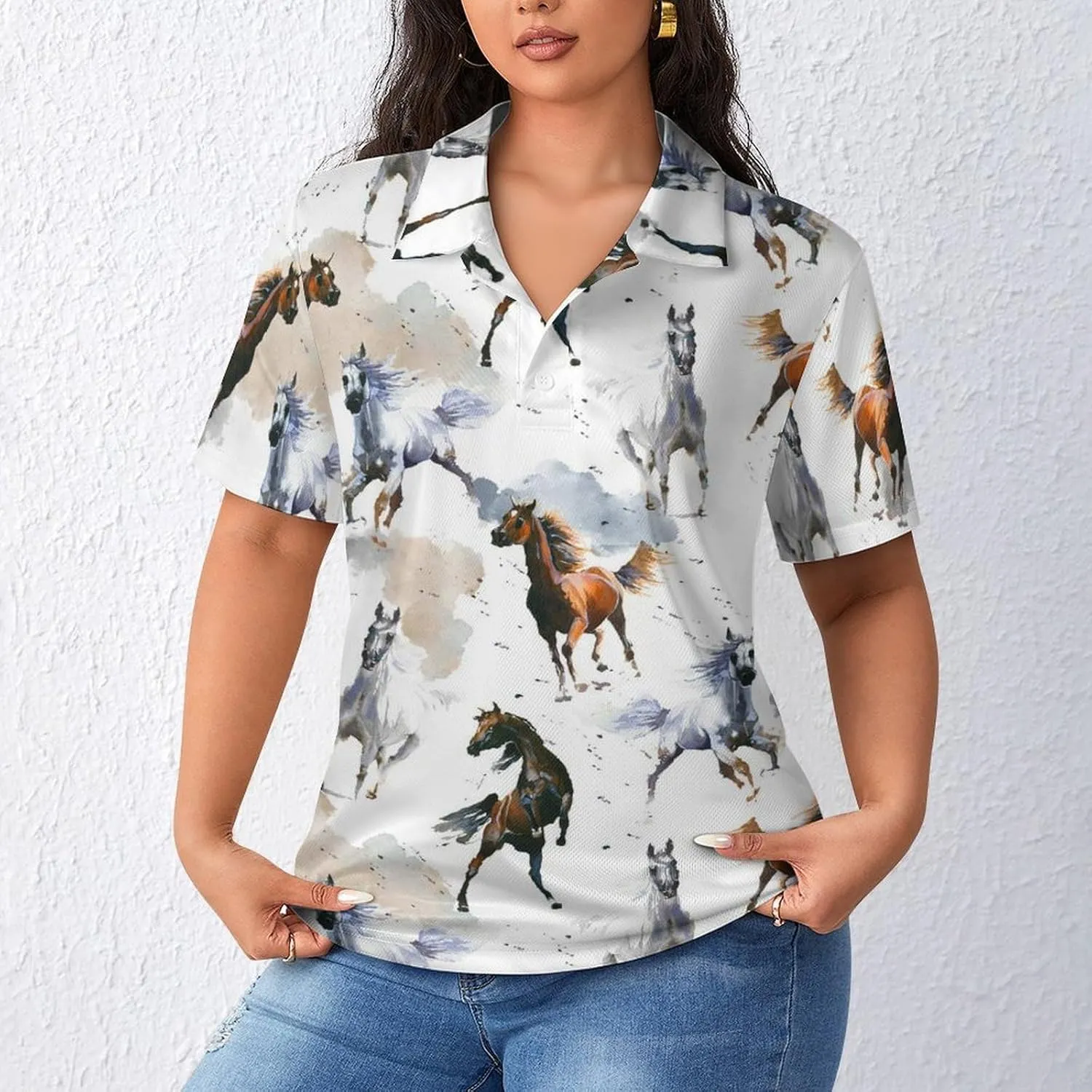 Short Sleeve Polo Shirt for Women Casual Golf Outfits Tennis T Shirt Button Down Collared Athletic Tops