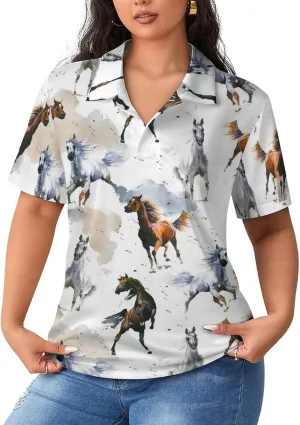 Short Sleeve Polo Shirt for Women Casual Golf Outfits Tennis T Shirt Button Down Collared Athletic Tops