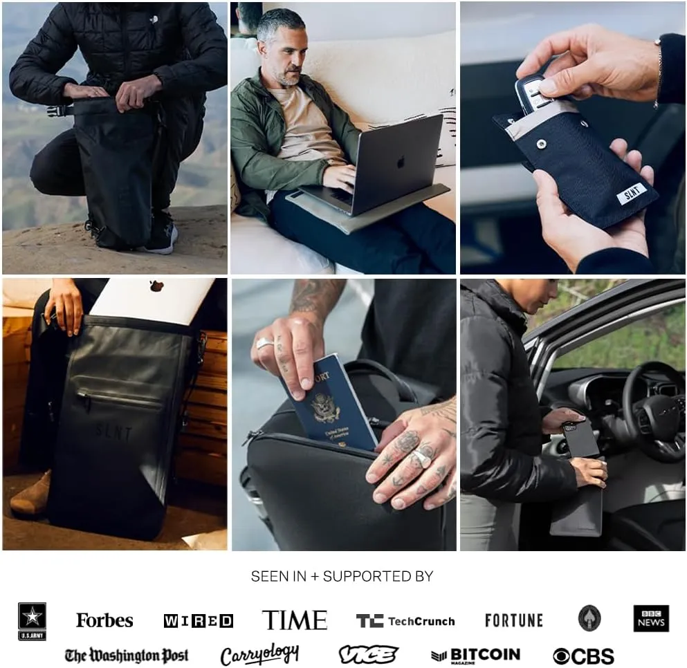 SLNT Weatherproof Nylon Faraday Bag with Silent Pocket Technology - Signal Blocking Device Sleeve for 13 inch and 15 inch Laptops and Tablets, Provides Instant Protection (Grey, 15 inch)