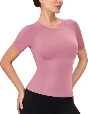 SPVISE Women's Compression Shirt Short Sleeve Workout Tops Athletic Baselayer Dry Fit Running Yoga Gym Basic T-Shirt Crewneck