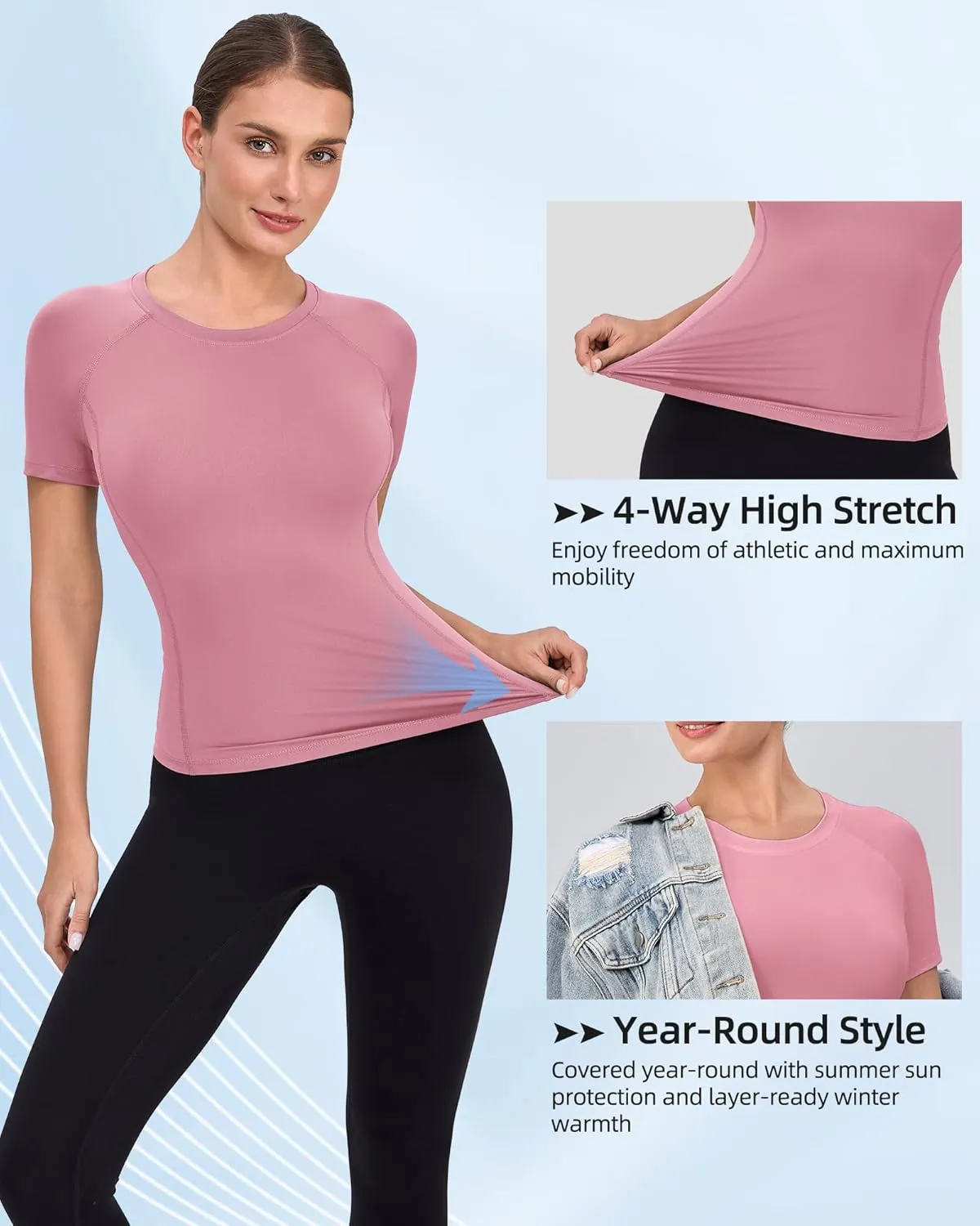 SPVISE Women's Compression Shirt Short Sleeve Workout Tops Athletic Baselayer Dry Fit Running Yoga Gym Basic T-Shirt Crewneck