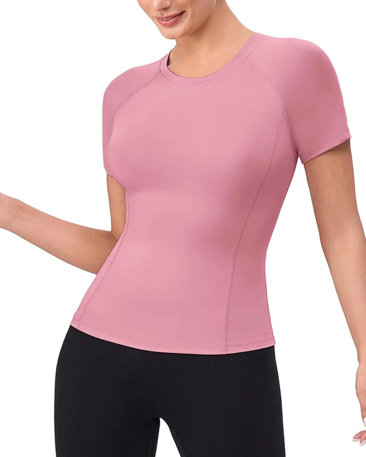 SPVISE Women's Compression Shirt Short Sleeve Workout Tops Athletic Baselayer Dry Fit Running Yoga Gym Basic T-Shirt Crewneck