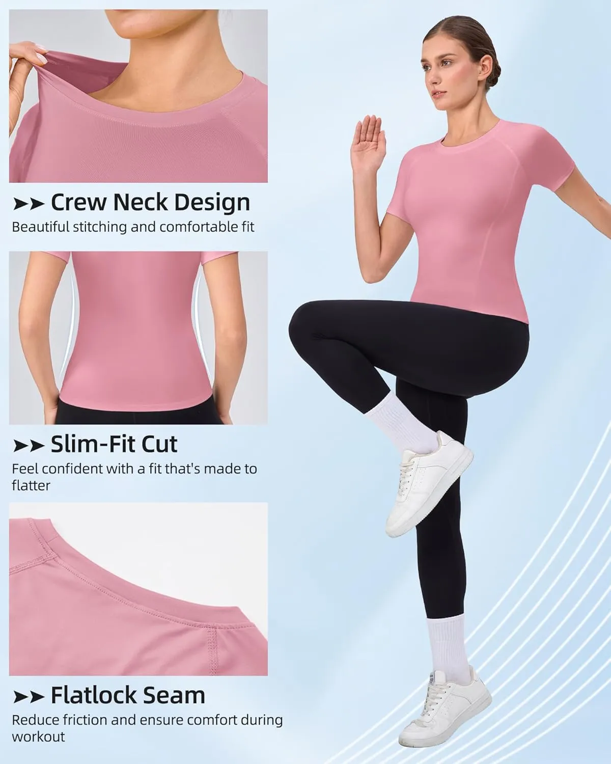 SPVISE Women's Compression Shirt Short Sleeve Workout Tops Athletic Baselayer Dry Fit Running Yoga Gym Basic T-Shirt Crewneck