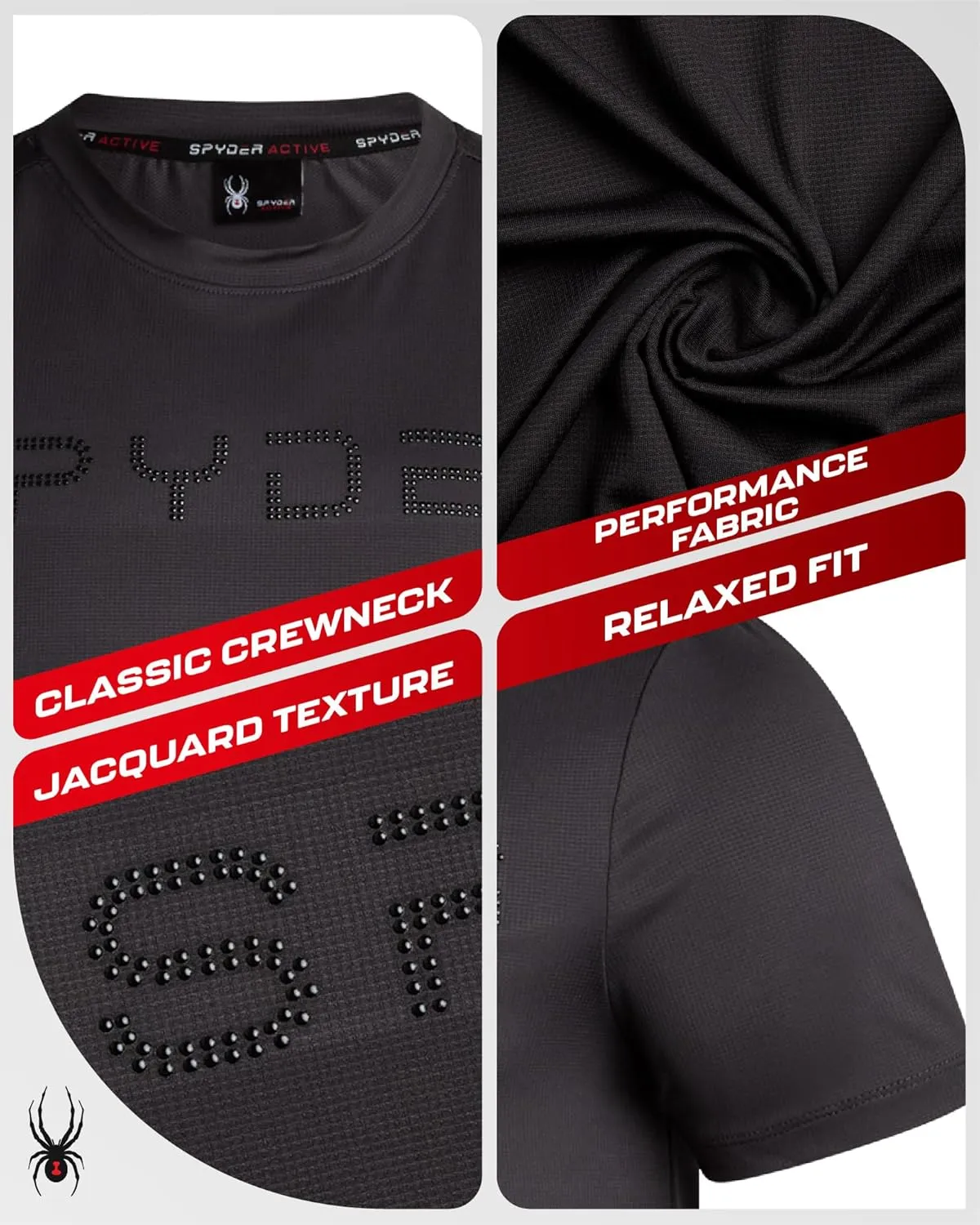 Spyder Men's Workout Shirt - Short Sleeve Quick Dry Moisture Wicking Jacquard Jersey Athletic Shirt (Sizes: S-XL)