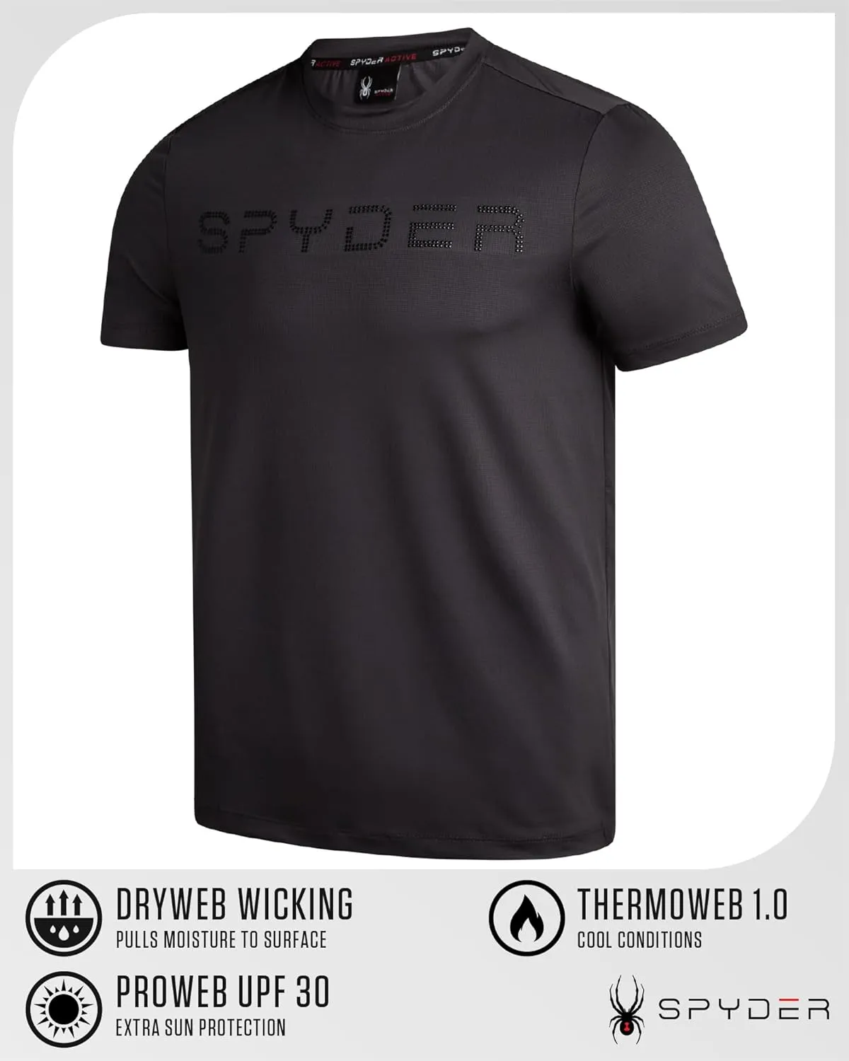 Spyder Men's Workout Shirt - Short Sleeve Quick Dry Moisture Wicking Jacquard Jersey Athletic Shirt (Sizes: S-XL)