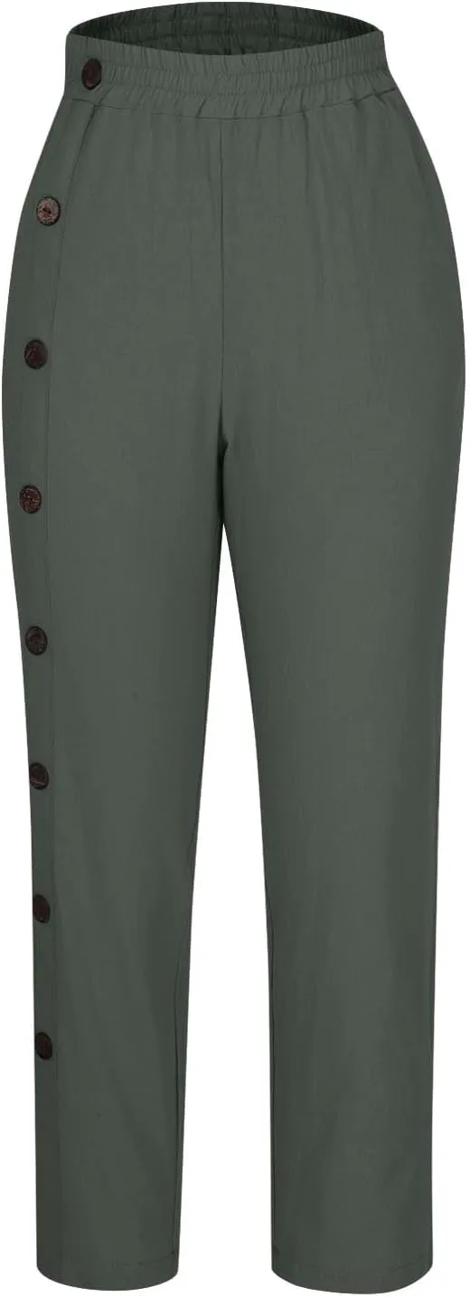 Summer Linen Cropped Trousers for Women Trendy Capris High Waist Straight Wide Leg Beach Pants Loose Slacks