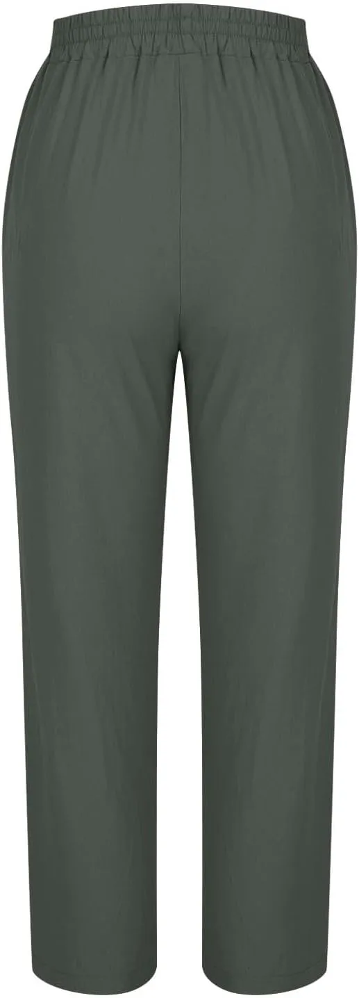 Summer Linen Cropped Trousers for Women Trendy Capris High Waist Straight Wide Leg Beach Pants Loose Slacks