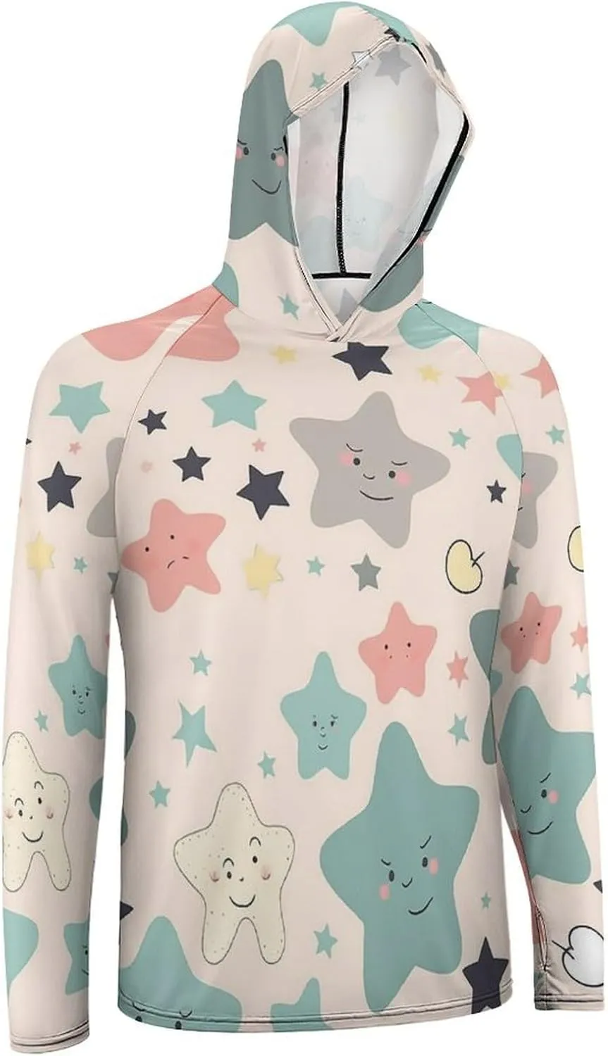 Sun Protection Shirt Long Sleeve Hoodie Cute Stars Lightweight Rash Guard Quick Dry Sun Shirt for Outdoor