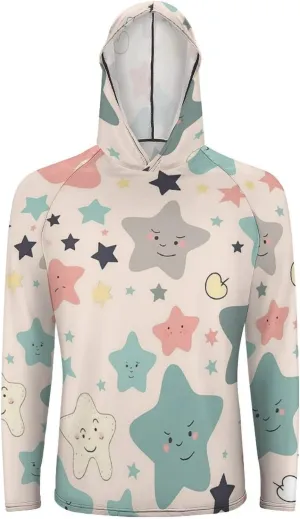 Sun Protection Shirt Long Sleeve Hoodie Cute Stars Lightweight Rash Guard Quick Dry Sun Shirt for Outdoor
