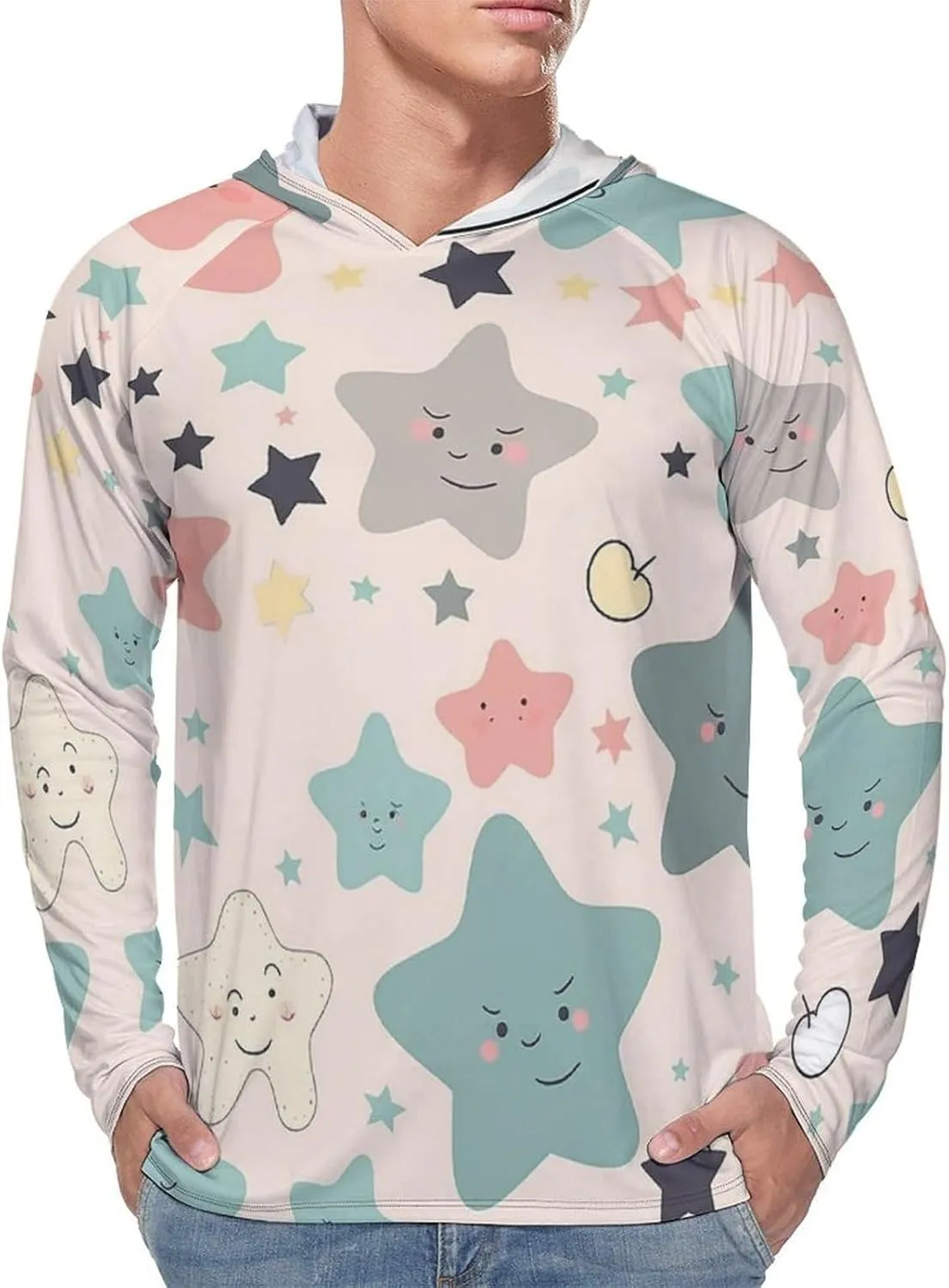 Sun Protection Shirt Long Sleeve Hoodie Cute Stars Lightweight Rash Guard Quick Dry Sun Shirt for Outdoor