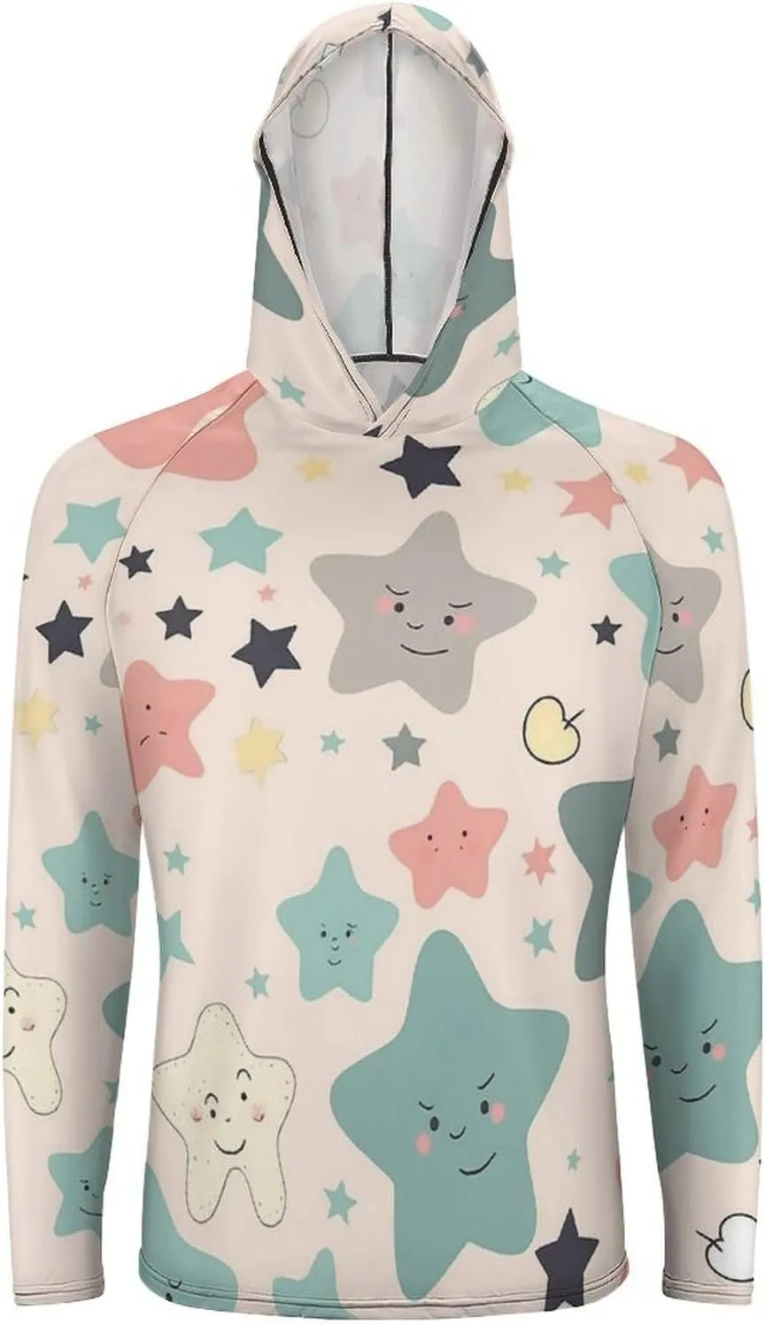 Sun Protection Shirt Long Sleeve Hoodie Cute Stars Lightweight Rash Guard Quick Dry Sun Shirt for Outdoor