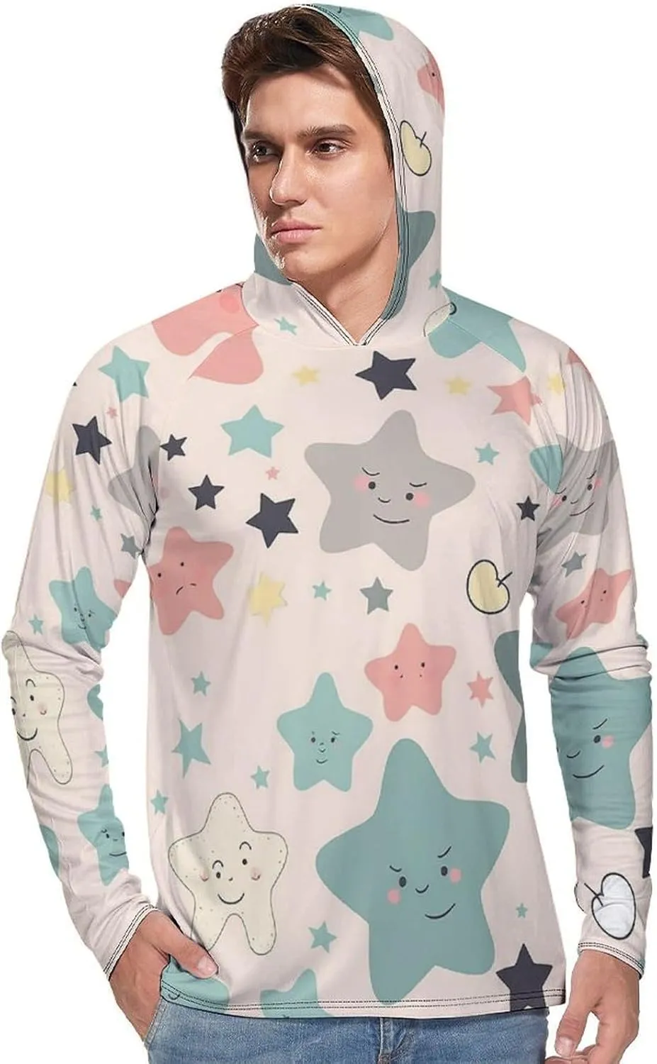 Sun Protection Shirt Long Sleeve Hoodie Cute Stars Lightweight Rash Guard Quick Dry Sun Shirt for Outdoor