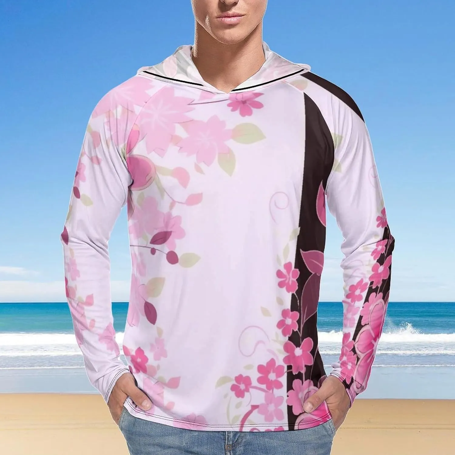 Sun Protection Shirt Long Sleeve Hoodie Floral Pattern Lightweight Rash Guard Quick Dry Sun Shirt for Outdoor
