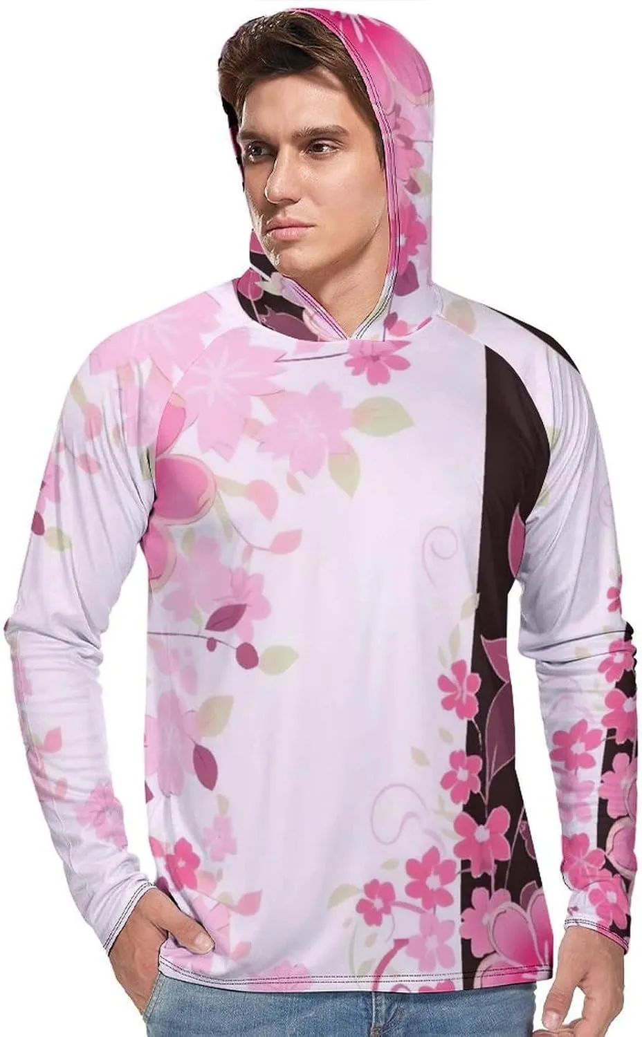 Sun Protection Shirt Long Sleeve Hoodie Floral Pattern Lightweight Rash Guard Quick Dry Sun Shirt for Outdoor