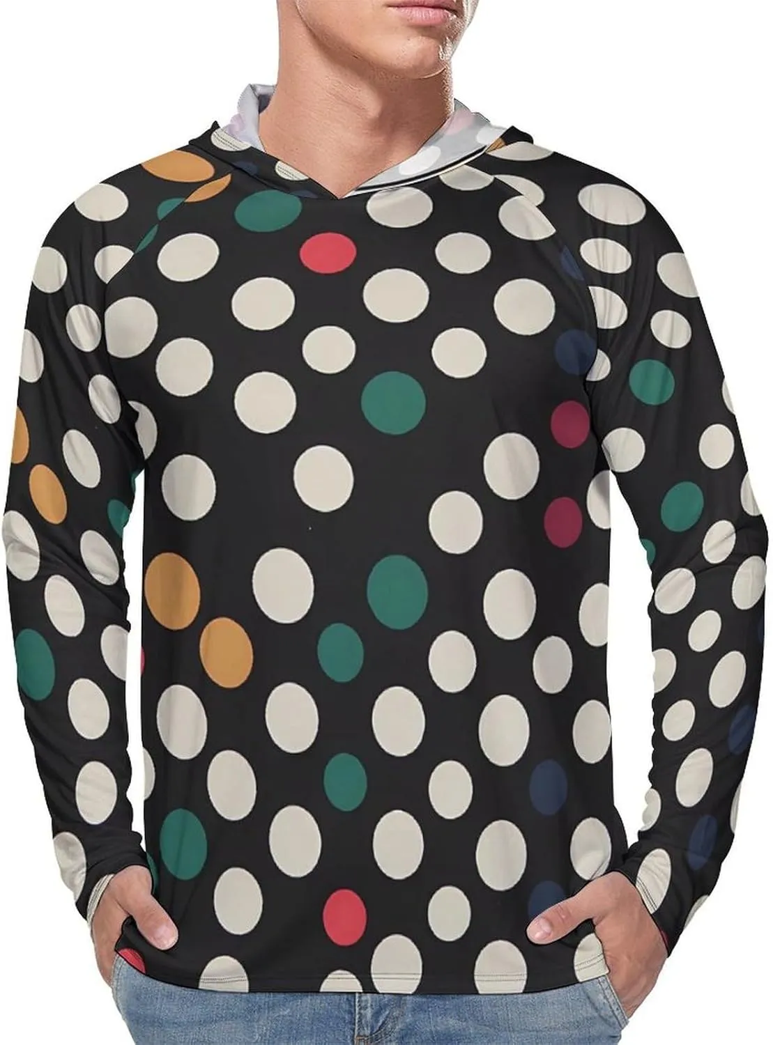 Sun Protection Shirt Long Sleeve Hoodie Polka Dot Lightweight Rash Guard Quick Dry Sun Shirt for Outdoor