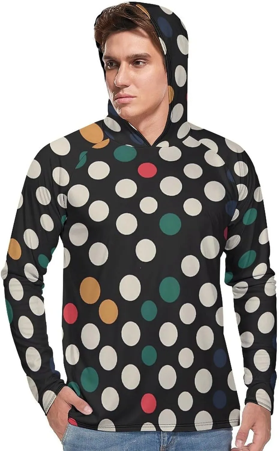 Sun Protection Shirt Long Sleeve Hoodie Polka Dot Lightweight Rash Guard Quick Dry Sun Shirt for Outdoor