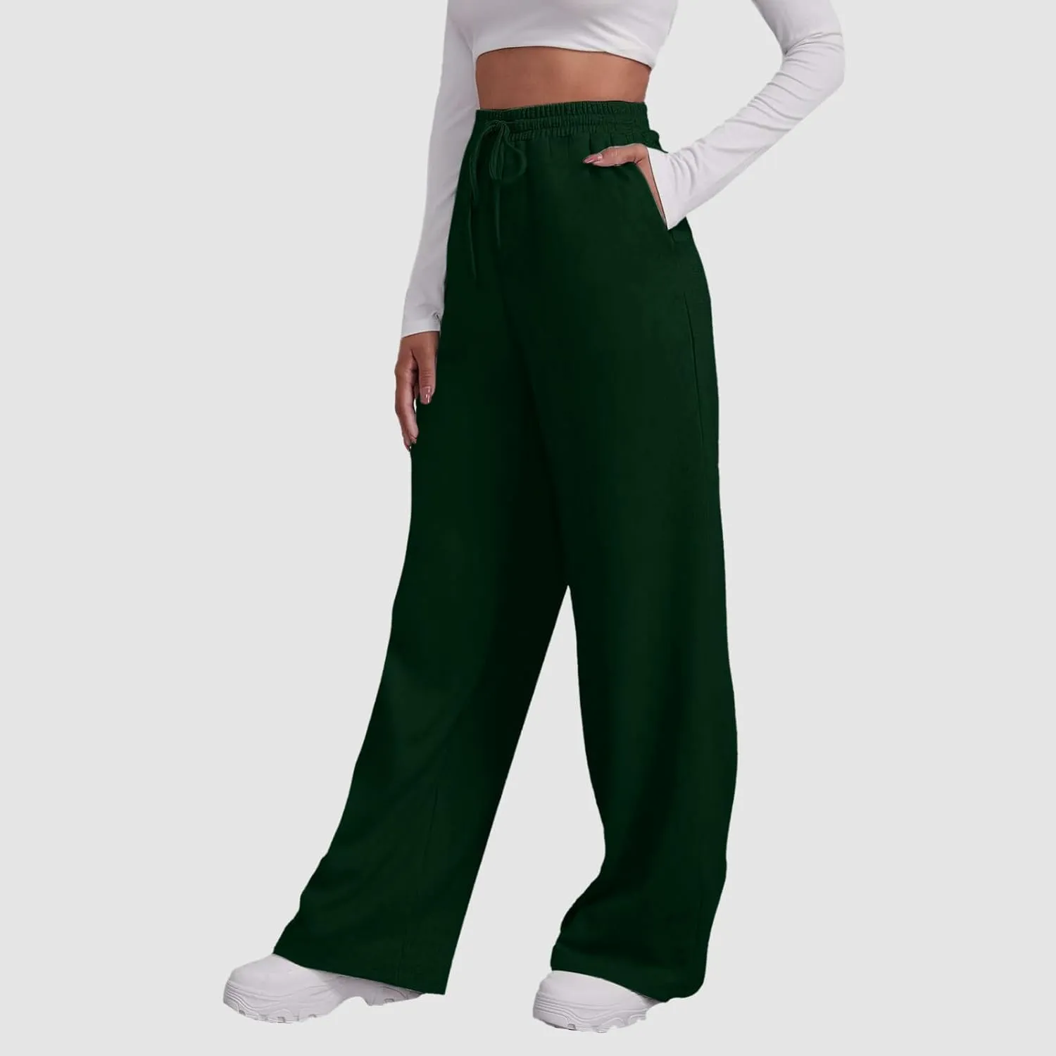 Sweatpants for Women Baggy Drawstring Elastic Waisted Straight Wide Leg Lounge Pants Open Bottom Athletic Joggers Trousers