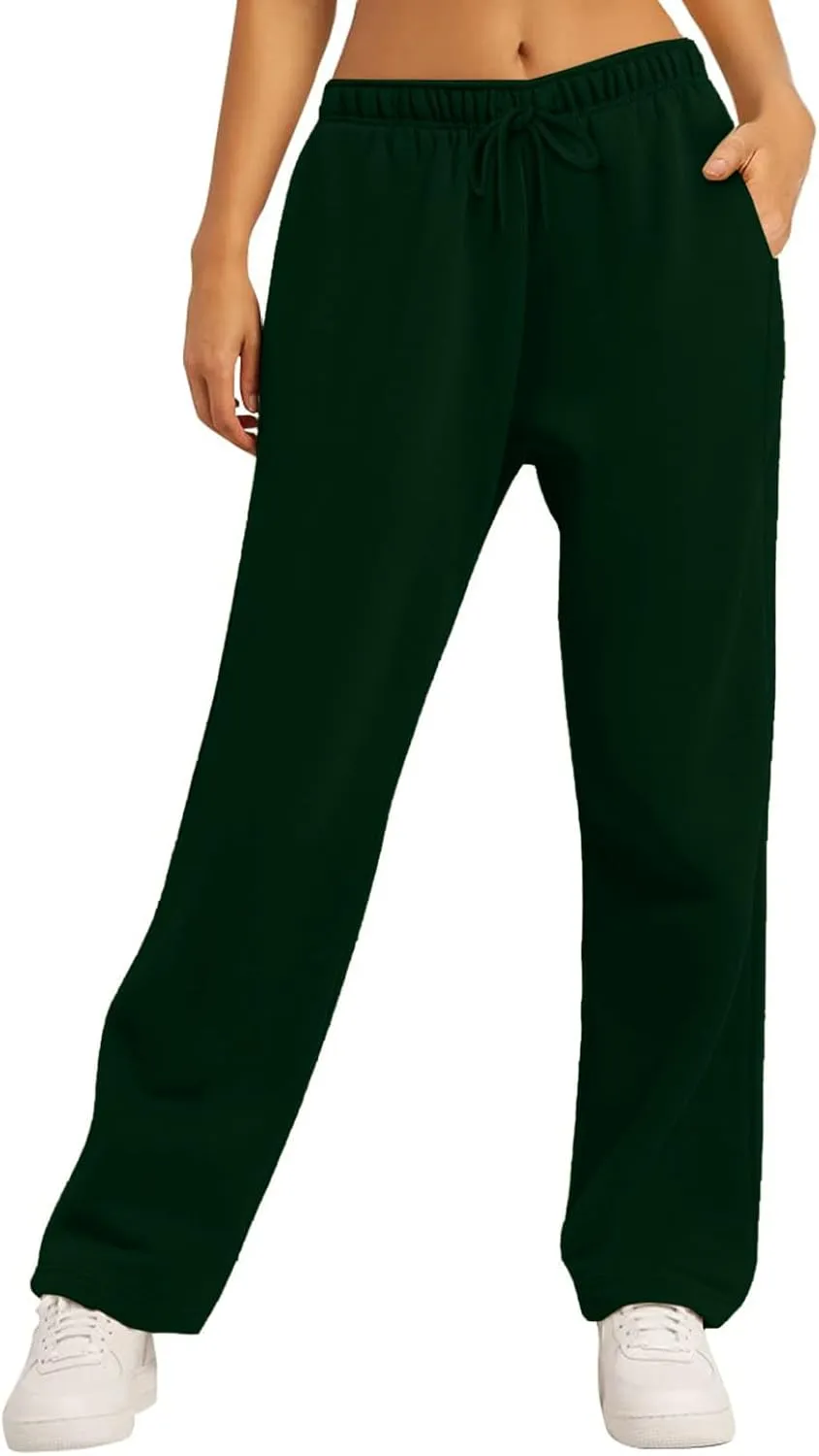 Sweatpants for Women Baggy Drawstring Elastic Waisted Straight Wide Leg Lounge Pants Open Bottom Athletic Joggers Trousers