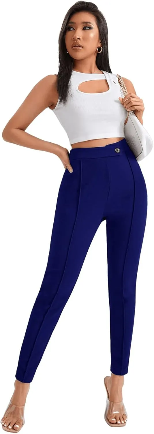 SweatyRocks Women's Pants Casual High Waist Skinny Leggings Stretchy Work Pants