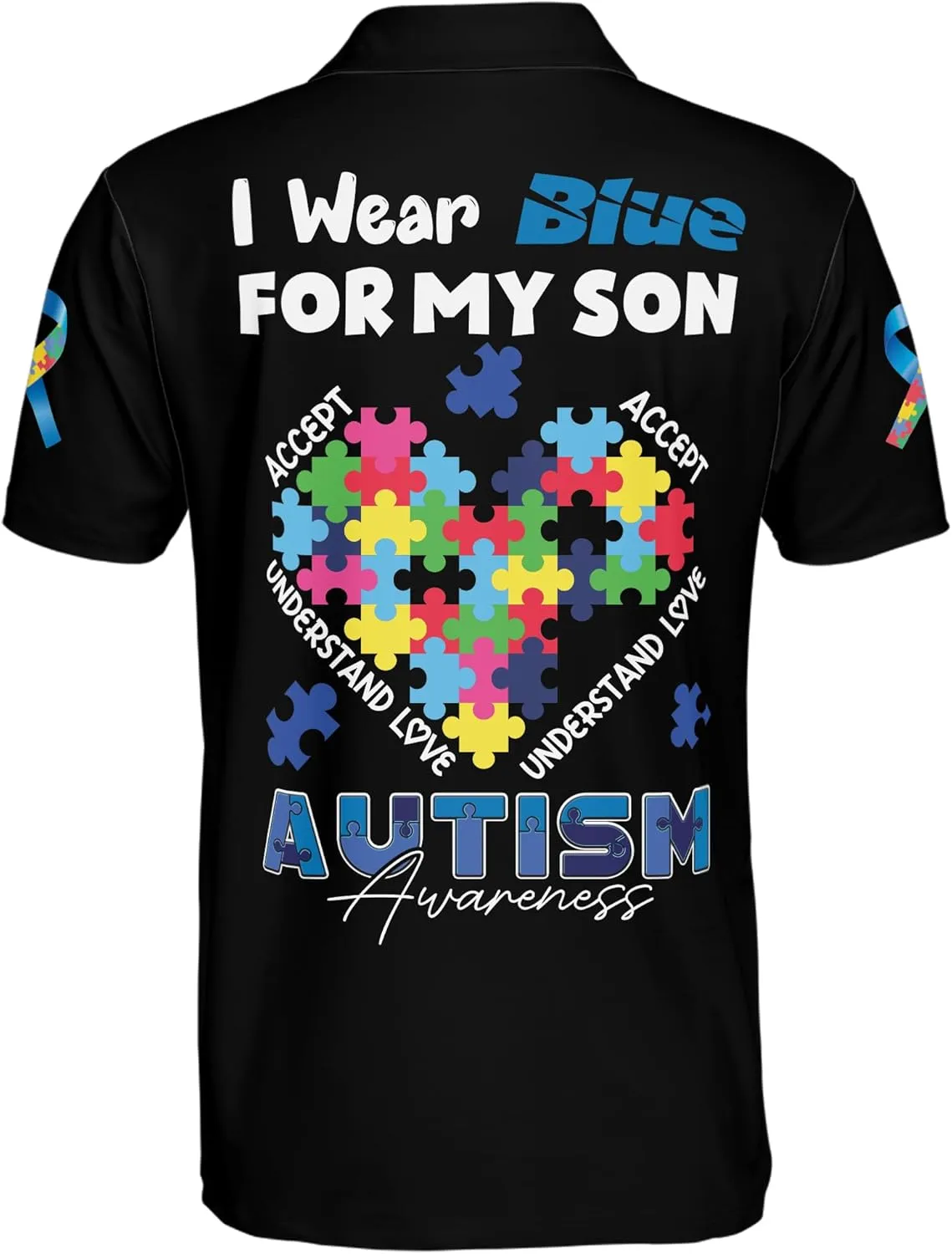 ThuhaTree Store Personalized Name Autism Awareness Hearts Colorful Men & Women Polo Shirt S-5XL, Polo Autism Shirt