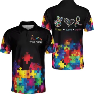 ThuhaTree Store Personalized Name Autism Awareness Hearts Colorful Men & Women Polo Shirt S-5XL, Polo Autism Shirt
