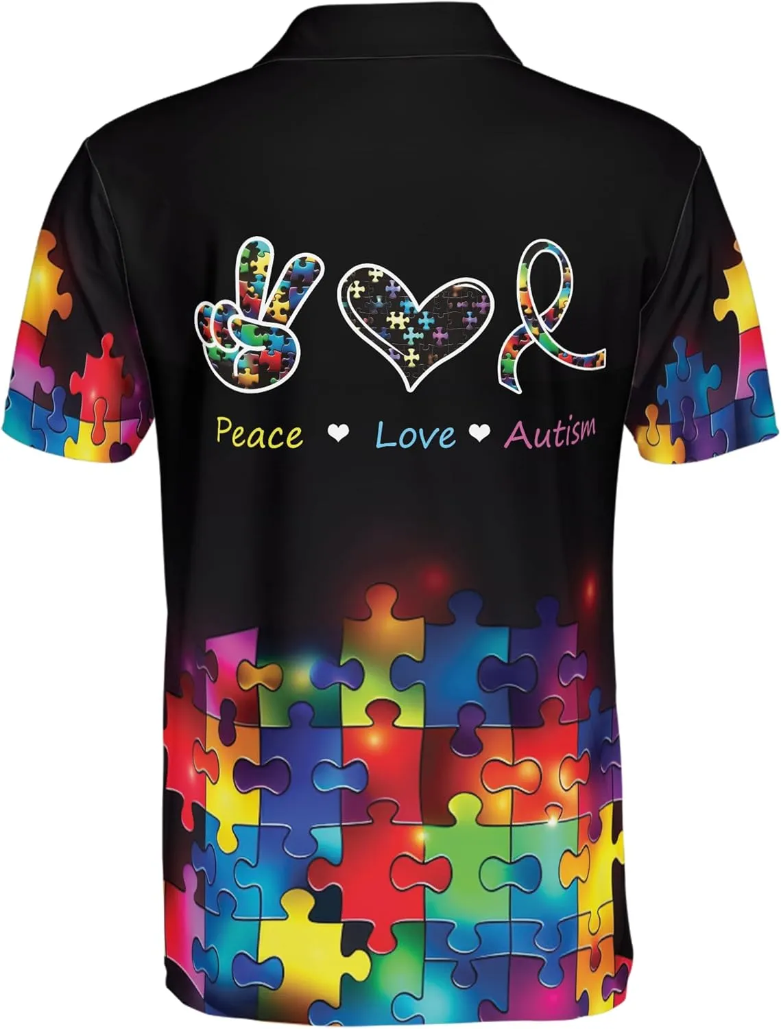 ThuhaTree Store Personalized Name Autism Awareness Hearts Colorful Men & Women Polo Shirt S-5XL, Polo Autism Shirt