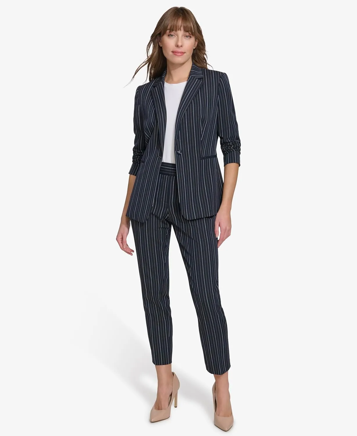 Tommy Hilfiger Women's Pinstripe Puff Sleeve Blazer