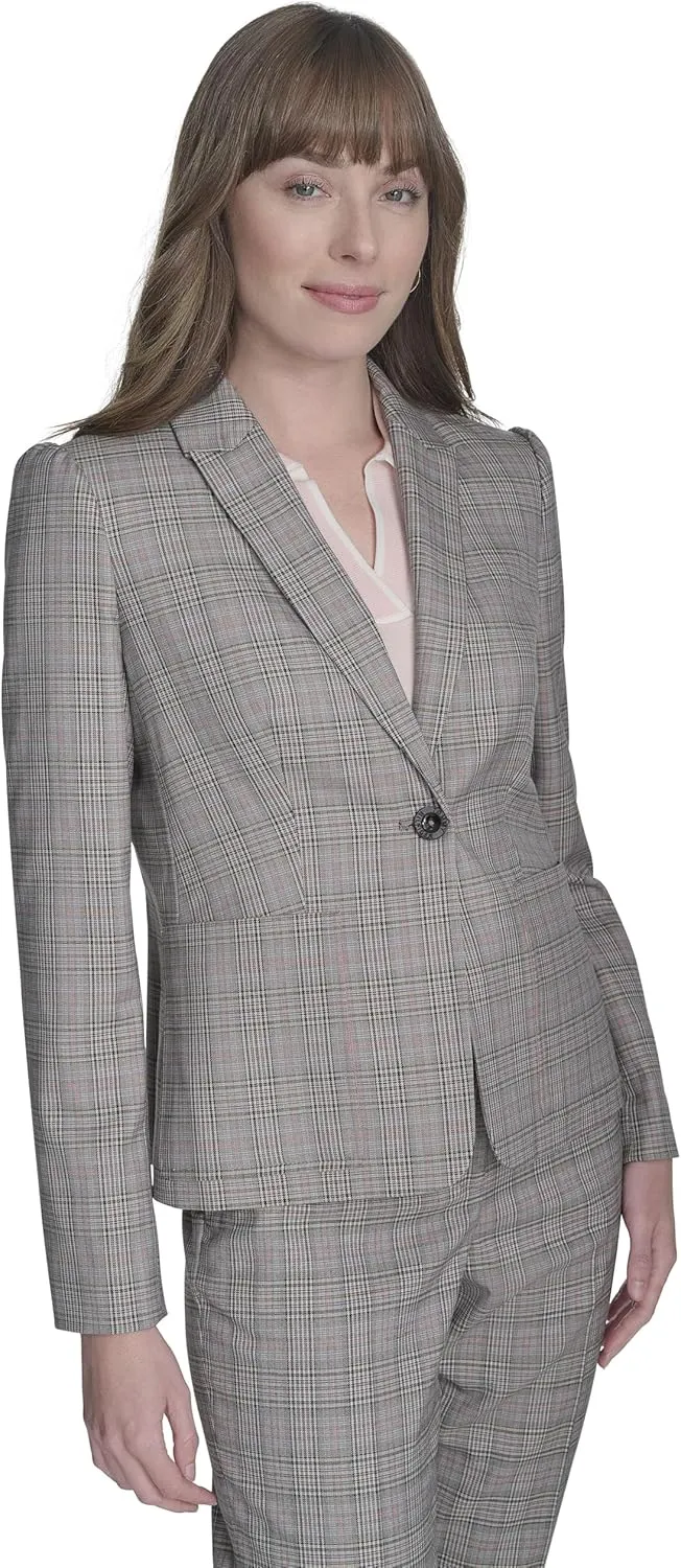 Tommy Hilfiger Women's Puff Sleeve Plaid Blazer Sportswear Jackets
