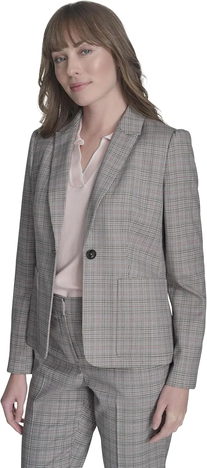 Tommy Hilfiger Women's Puff Sleeve Plaid Blazer Sportswear Jackets
