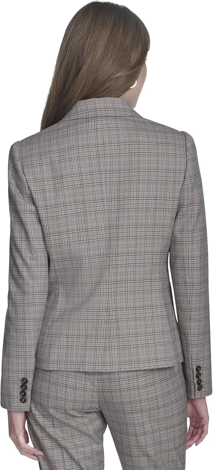 Tommy Hilfiger Women's Puff Sleeve Plaid Blazer Sportswear Jackets